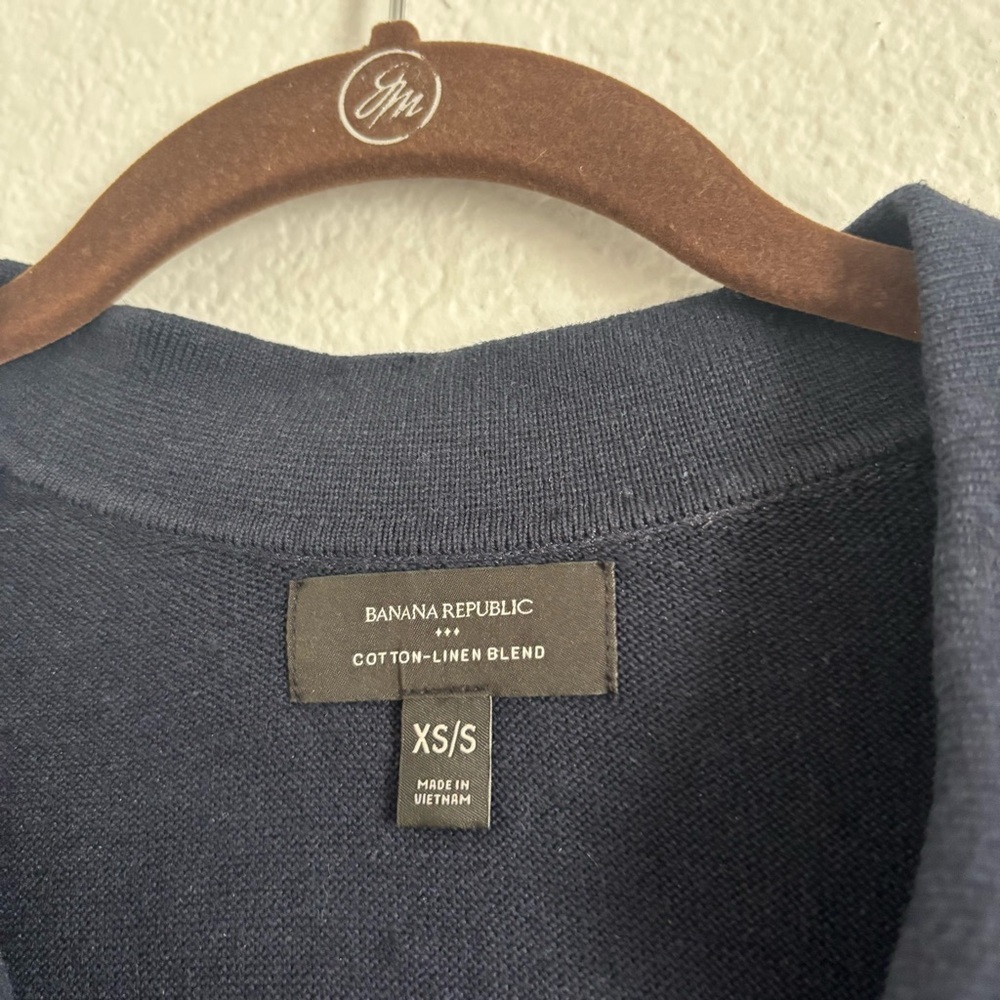 Banana Republic Size XS/S Navy Blue Oversized Johnny-Collar Short Sleeve Sweater - Picture 3 of 5